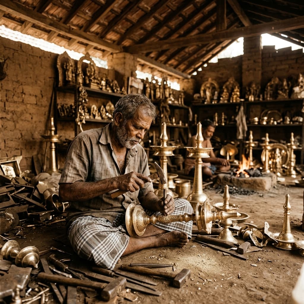 South Indian heritage artisan crafting sacred items in Tamil Nadu Salem cooperative
